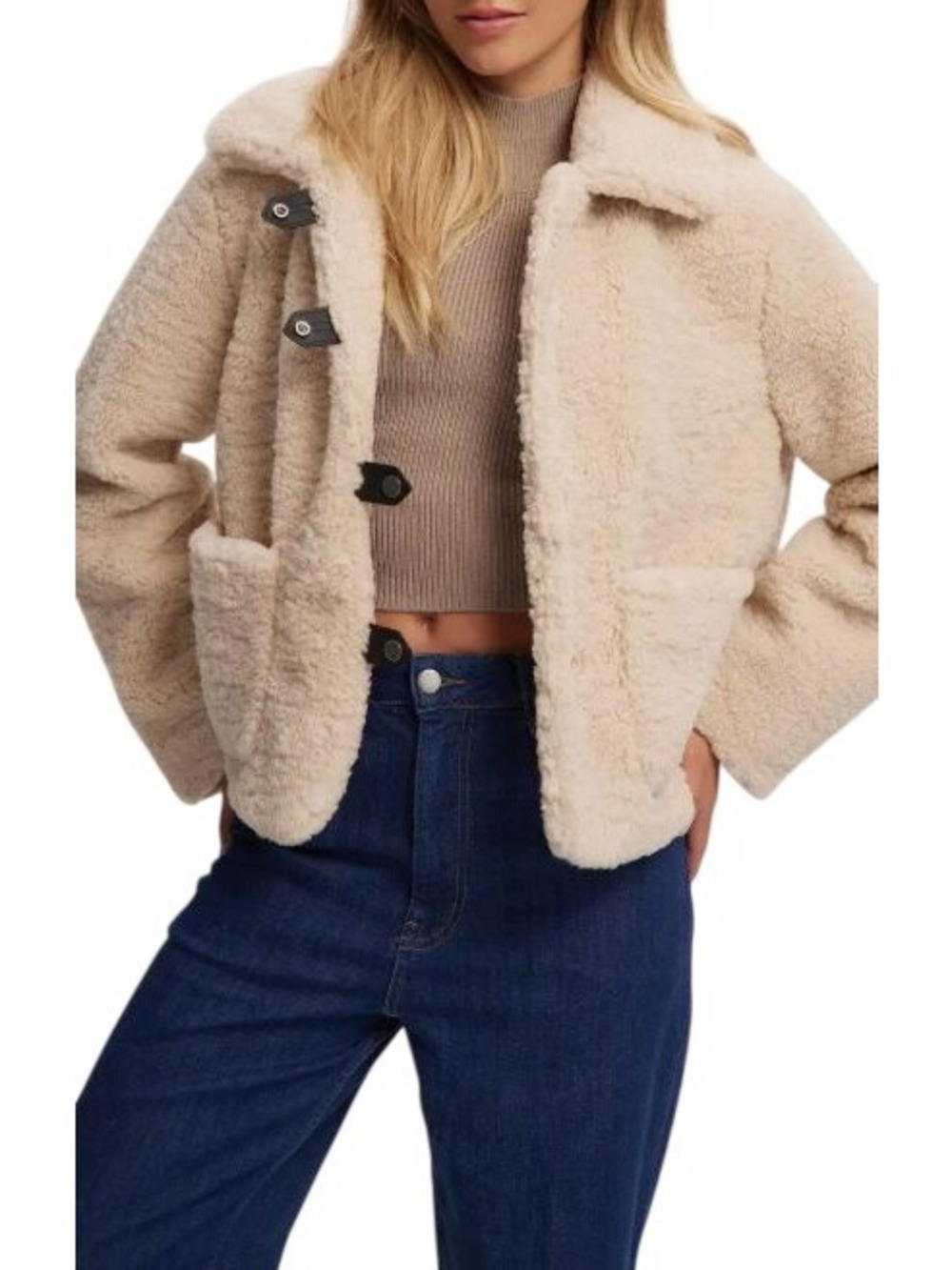 Industry Faux Fur Sherpa Cropped Teddy Toggle Jacket Size XS NWT